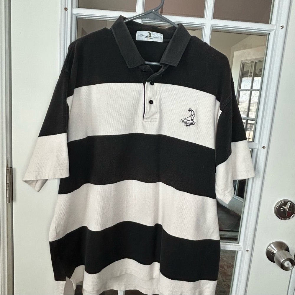 Vintage Izod Pinehurst 1895 Striped Black and White Polo Shirt‎ XXL